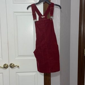 Red corduroy overall dress